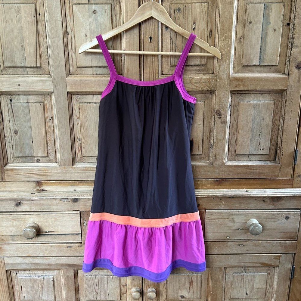 prAna Small Brown Purple Swim Dress Active Athletic Synergy Striped Colorblock